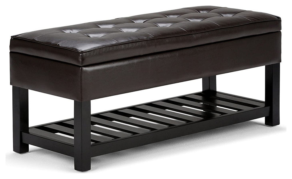 Wide Rectangle Ottoman Bench with Open Bottom in Tanners Brown Tufted Footrest