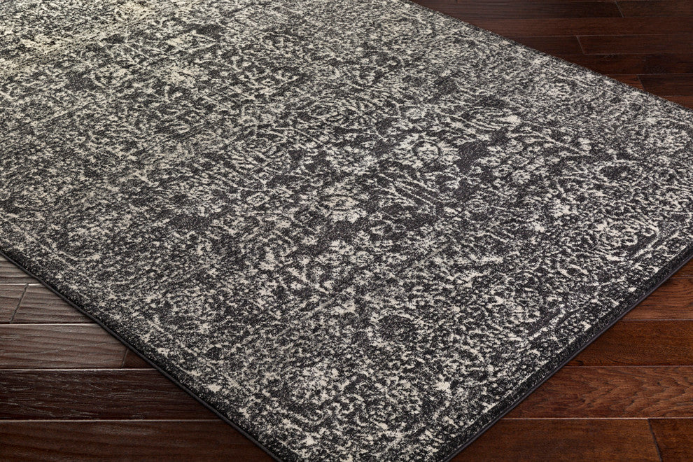 Harput Traditional Black, Light Gray Area Rug, 2'7"x7'3"
