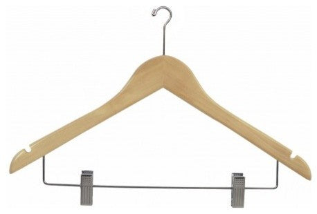 Wooden Anti-Theft Security Combo Hanger, Natural/Chrome Finish, Box of 50