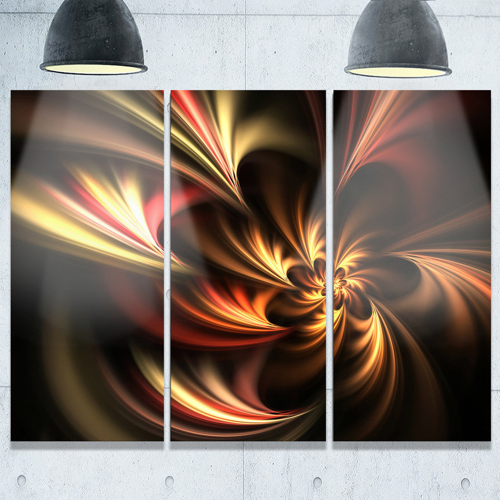 "Yellow and Red Fractal Flower" Metal Wall Art, 3 Panels, 36"x28"