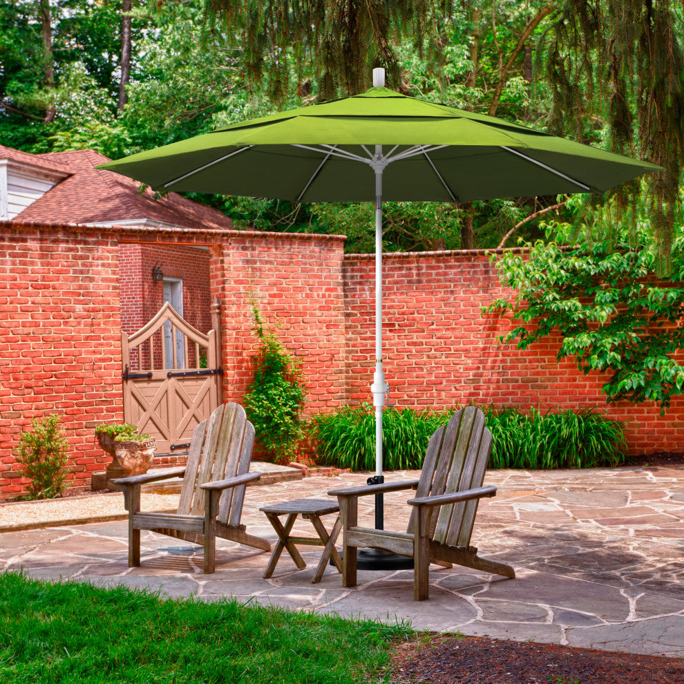 11' Matted White Collar Tilt Lift Fiberglass Rib Aluminum Umbrella, Pacifica, Spa