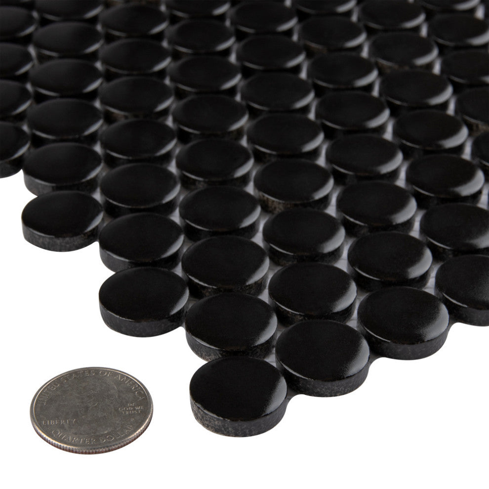 Metro Penny Matte Black Porcelain Floor and Wall Tile