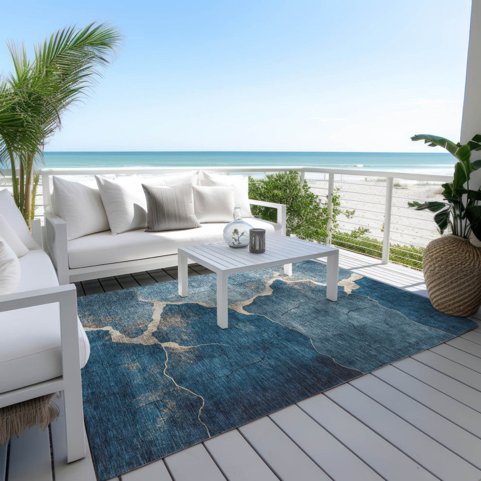 Machine Washable Indoor/Outdoor Chantille ACN1889 Navy 3' x 5' Rug