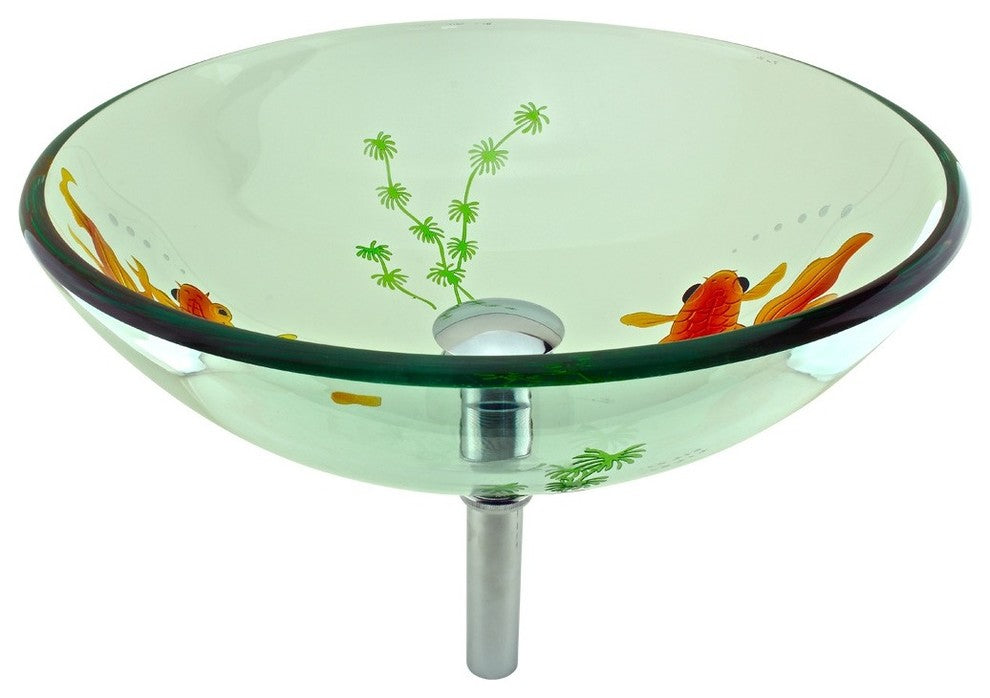 Tempered Glass Vessel Sink Koi Fish with Drain