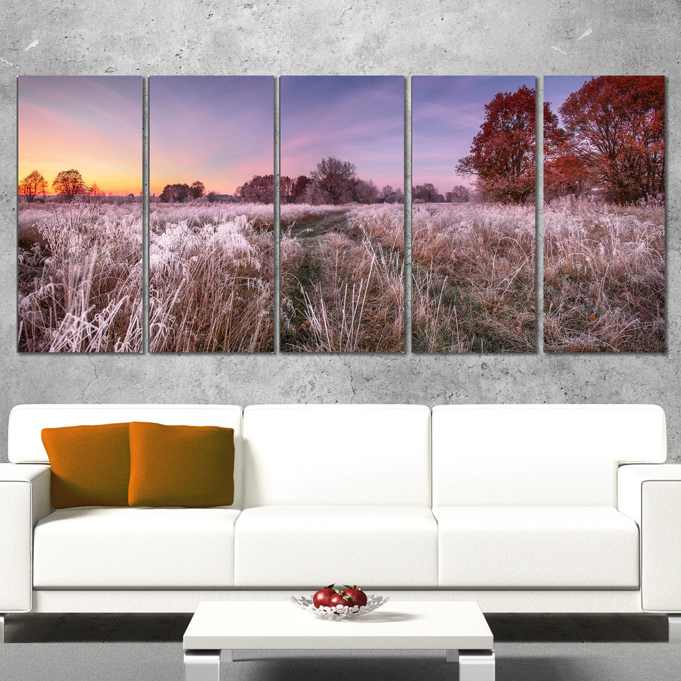 "Frosty Fall Trees With Red Leaves" Landscape Wall Art, 5 Panels, 60"x28"