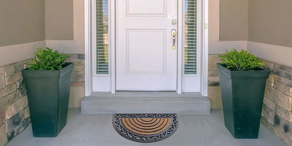 First Impression Hand-Crafted Elegant Half-Round 18"x30" Rubber Coir Door Mat
