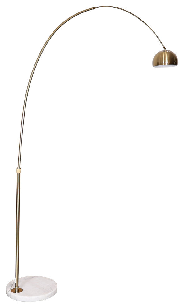 Leisuremod Arco Floor Lamp With White Marble Base and Metal Lamp Shade, Gold