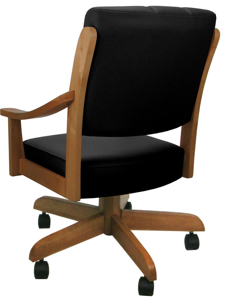 Leather Swivel Wood Dining Caster Chair with Wheels - Casa, Black Leather on Honey