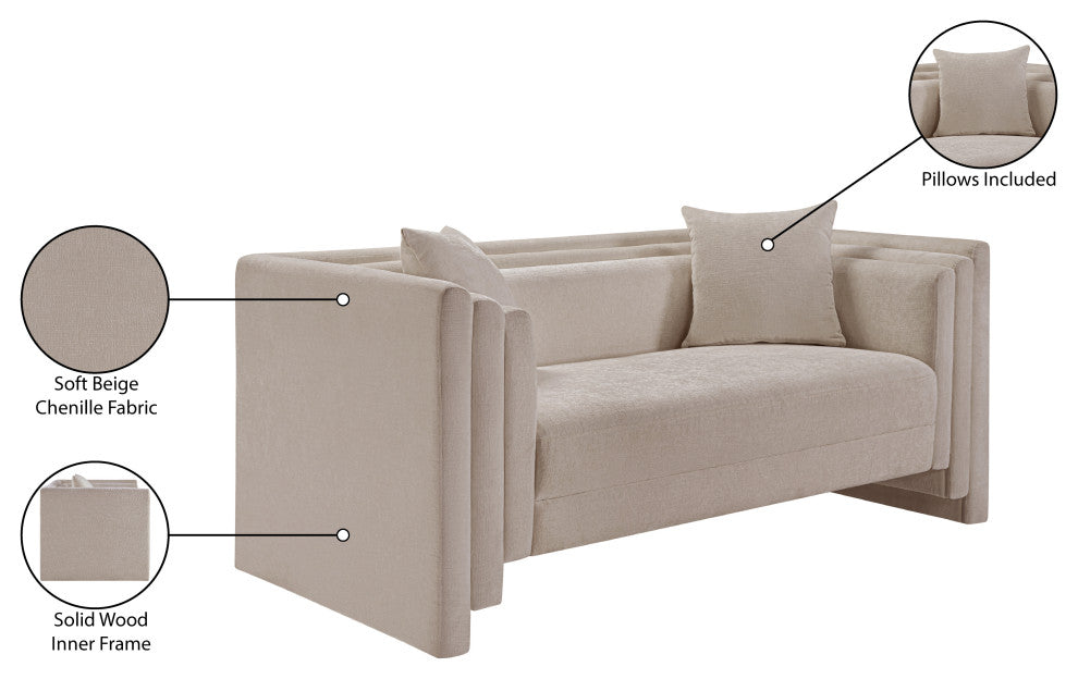 Everett Upholstered Loveseat, Beige, Chenille Fabric