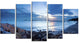 "Blue Sea Sunset on Sandy Coastline" Seascape Wall Art, 5 Panels, 60"x32"
