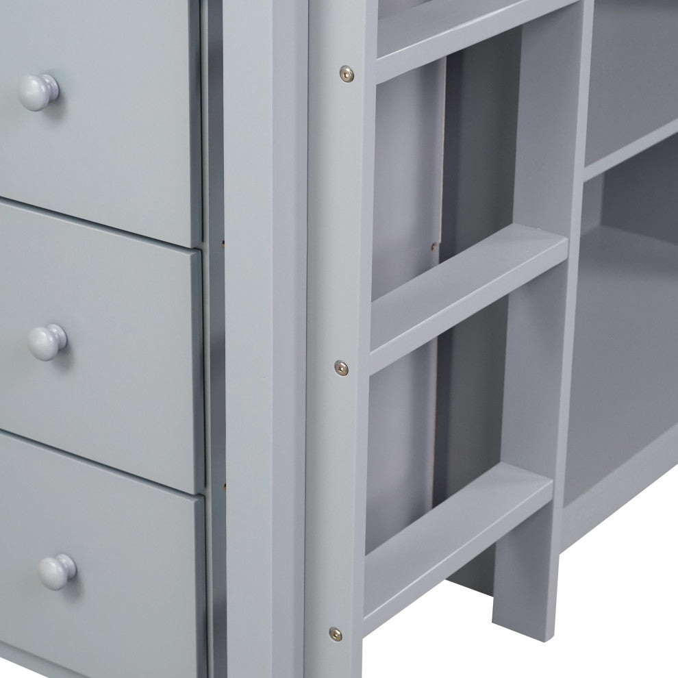 GDF Studio Wood Twin Loft Bed With Flexible Storage & Safety Guardrail, Gray