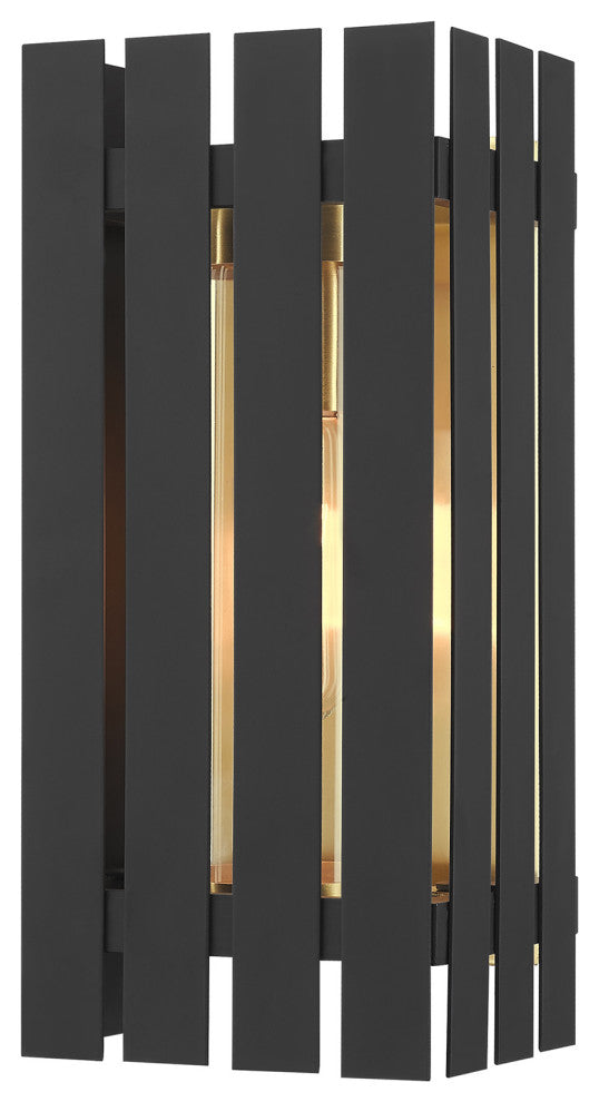 Livex Lighting Greenwich 1 Light Black, Satin Brass Medium Outdoor Wall Lantern