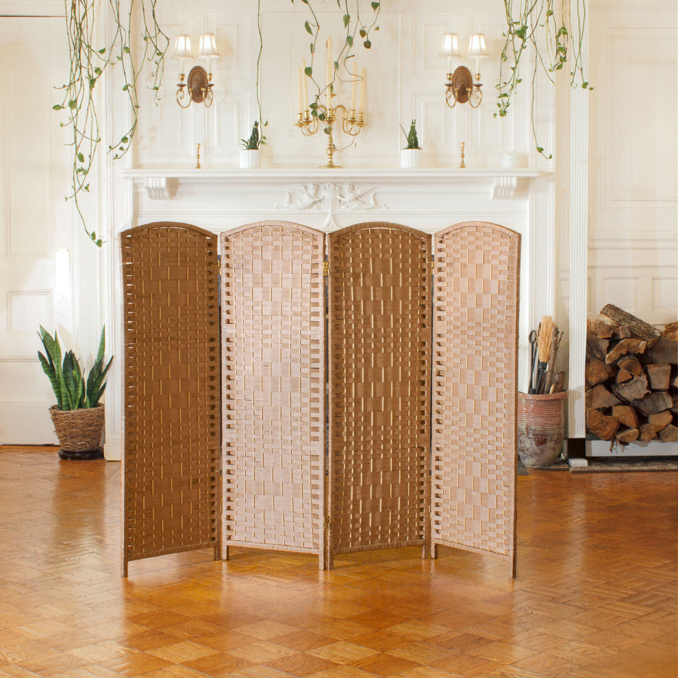 4 ft. Short Diamond Weave Fiber Room Divider Natural 4 Panel