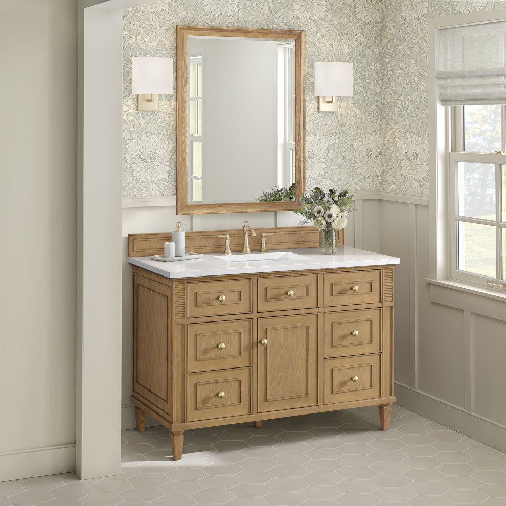 Lorelai 48" Single Vanity, Light Natural Oak, 3 CM White Zeus Top
