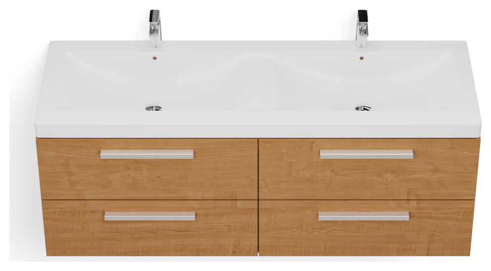 The Aeris Bathroom Vanity, Oak, 55", Double Sink, Wall Mount