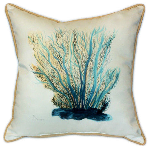 Pair of Betsy Drake Blue Coral Large Pillows 18 Inch x 18 Inch