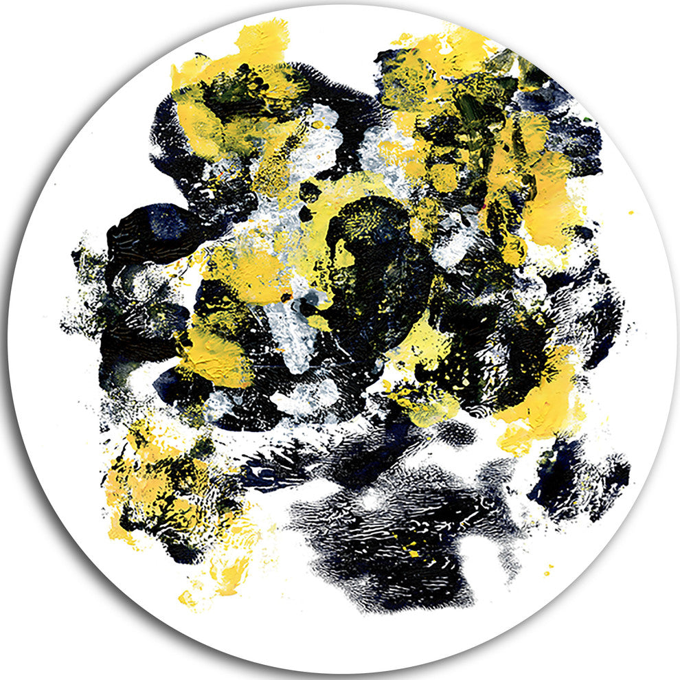 Fractal Golden Black Structure, Abstract Art Disc Metal Wall Art, 11"