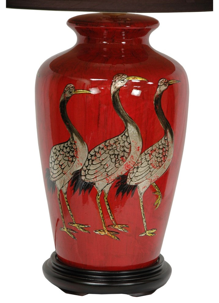26" Red Crowned Cranes Vase Lamp