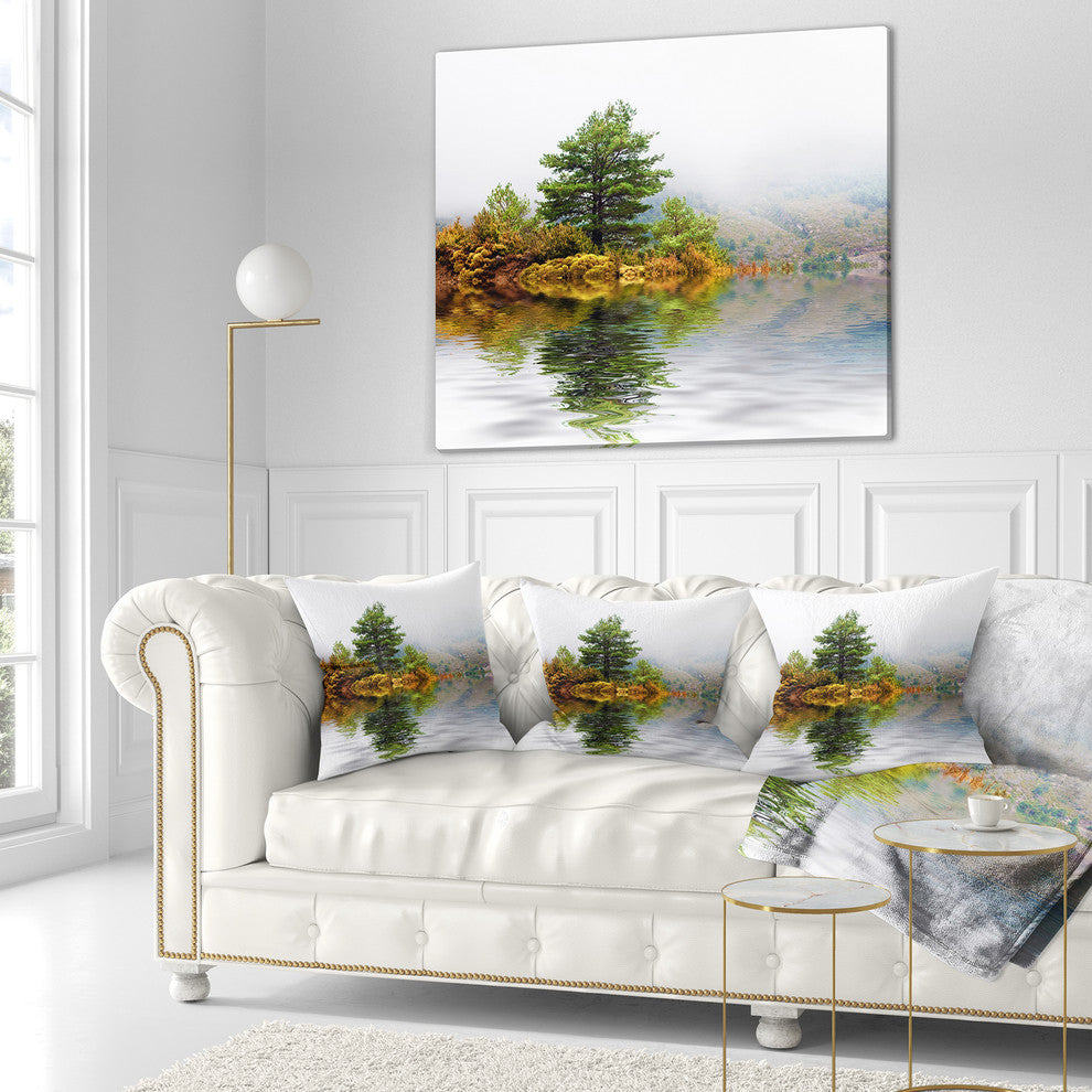 Pine Tree with Reflection Landscape Photography Throw Pillow, 16"x16"
