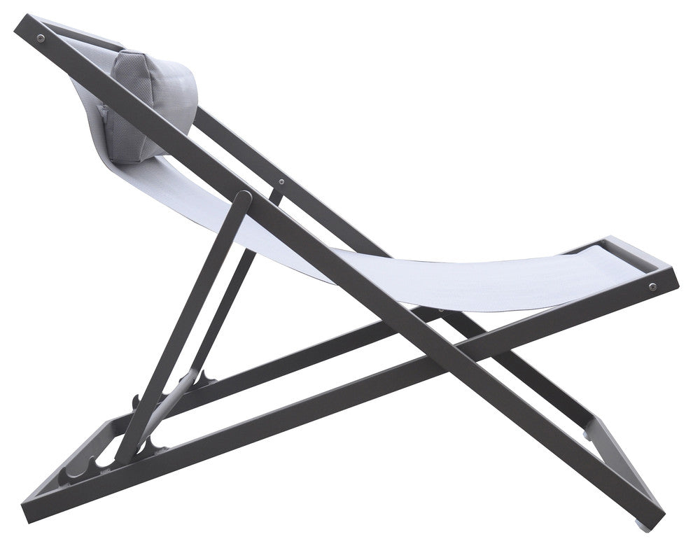 Wave Outdoor Patio Aluminum Deck Chair, Gray Powder Coated