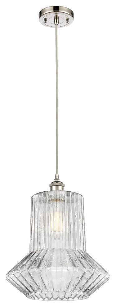 Springwater 1-Light Pendant, Polished Nickel, Clear Spiral Fluted