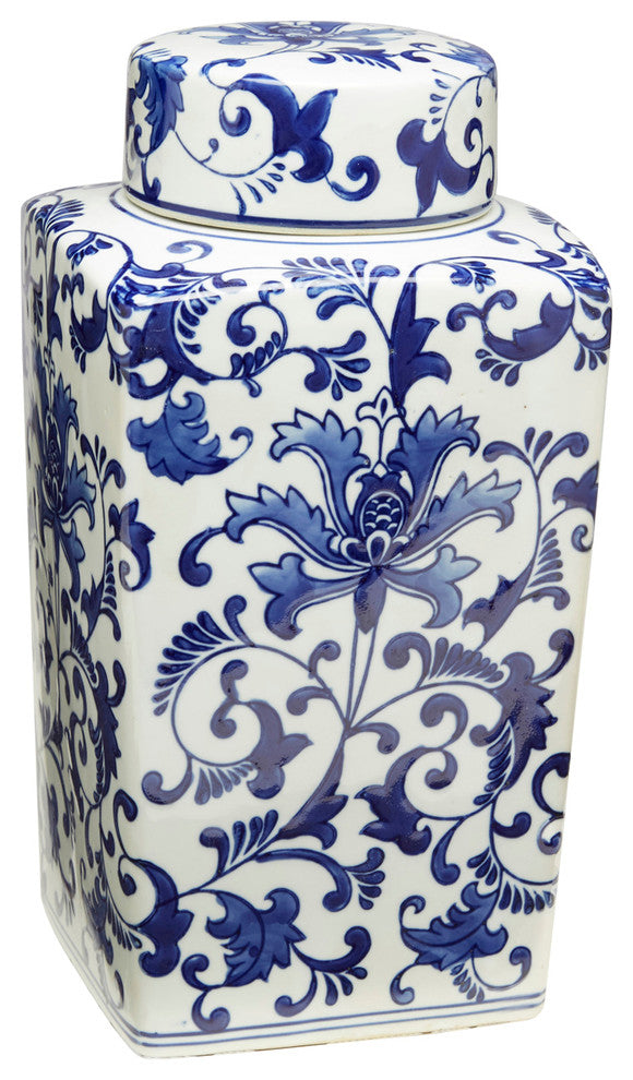 Square Floral Jar with Lid