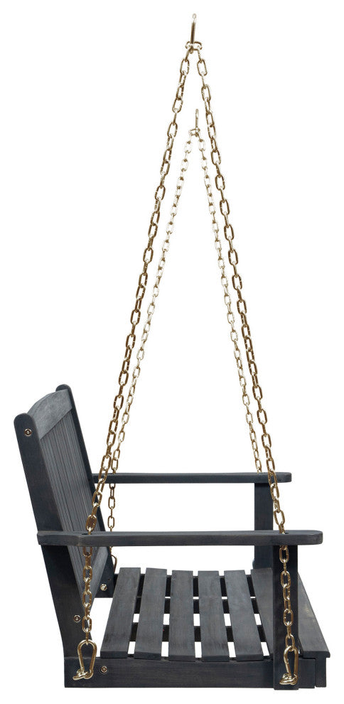 Lilith Outdoor Aacia Wood Porch Swing, Dark Gray Finish