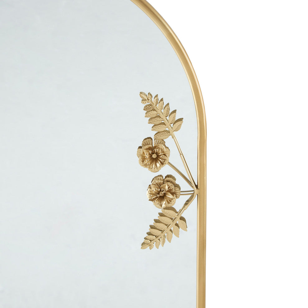 Madison Park Adaline Arched Metal Floral Wall Mirror, Gold 29.75"H