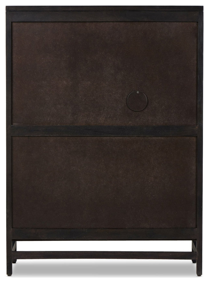 Caprice Bar Cabinet Black Natural Cane, Black Wash Mango, Gunmetal