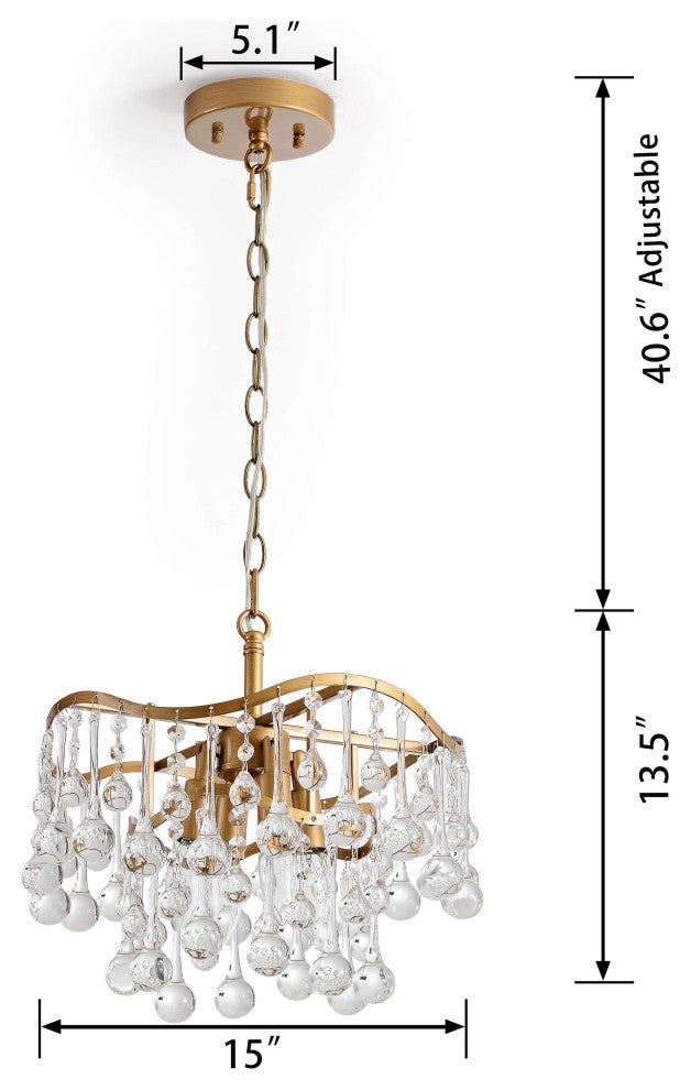 Angela Brushed Brass 4-light Glam Crystal Teardrop Tiered Chandelier