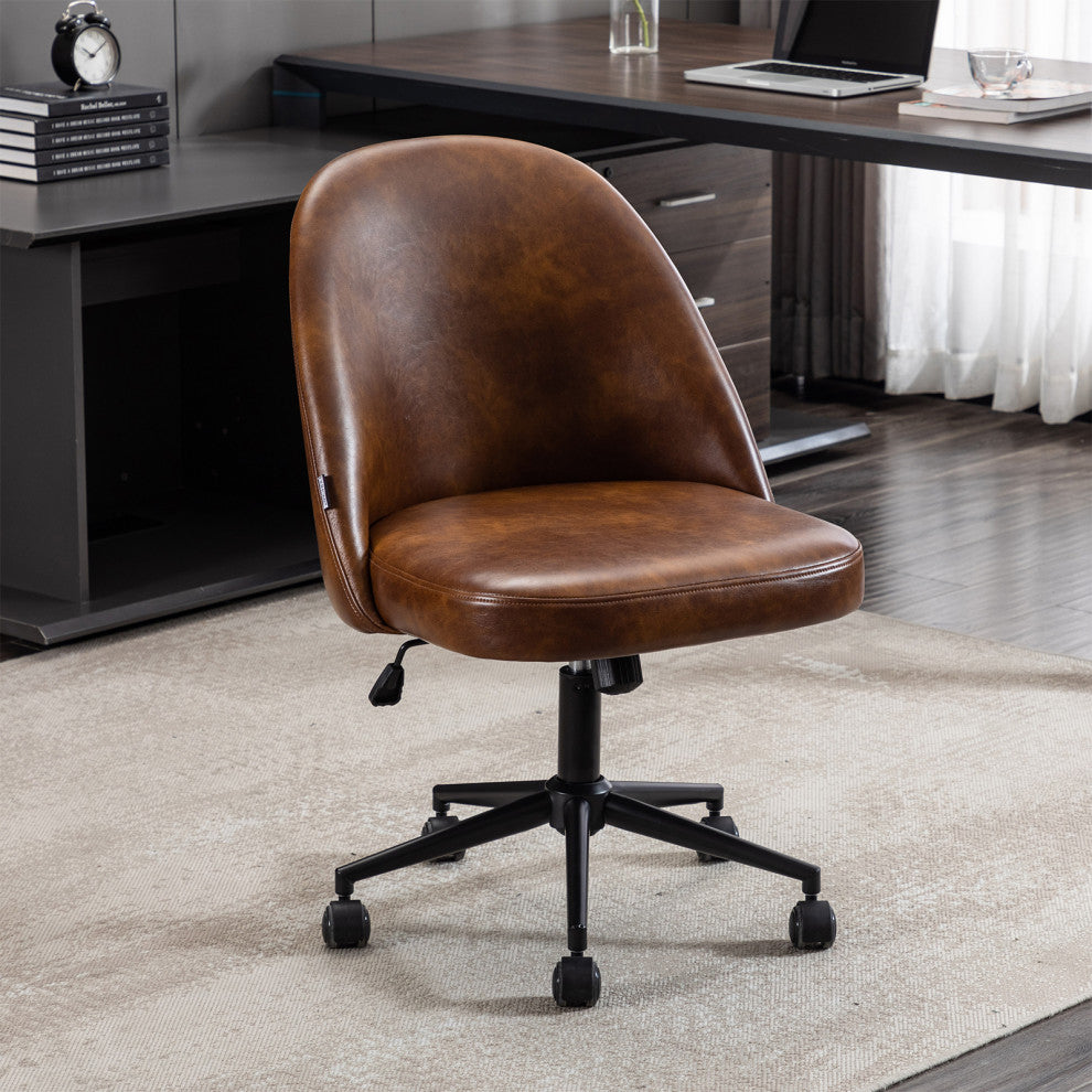 Chic Minimalist Desk Chair, Yellowish Brown-Pu Leather