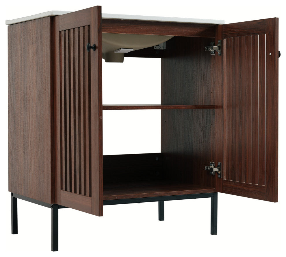 GDF Studio 30" Vintage Bathroom Vanity With Ceramic Sink, Antique Dark Brown