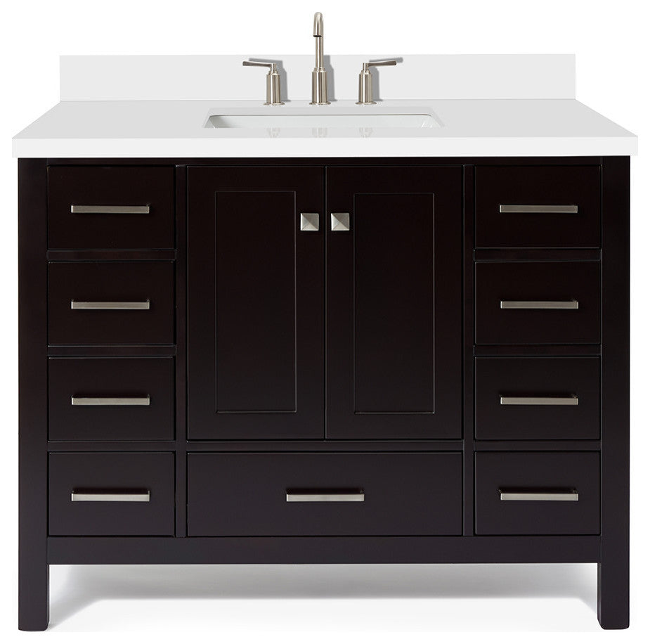 ARIEL Cambridge 43" Rectangle Sink Bathroom Vanity Espresso With Quartz Top
