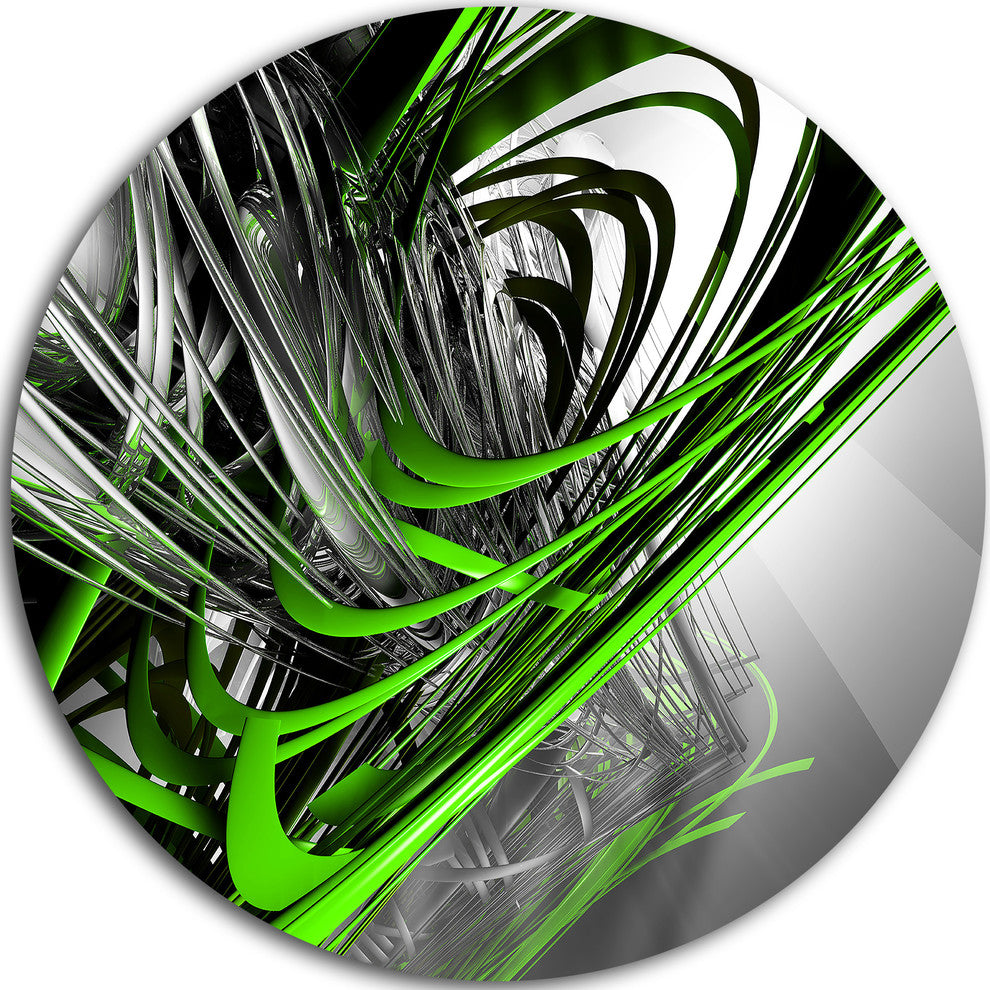 Fractal 3D Green Silver Stripes, Abstract Art Round Wall Art, 23"