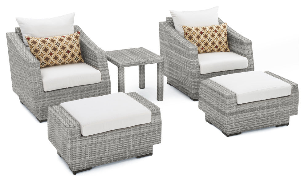 Cannes 5 Piece Sunbrella Outdoor Patio Club Chair and Ottoman Set, Cream