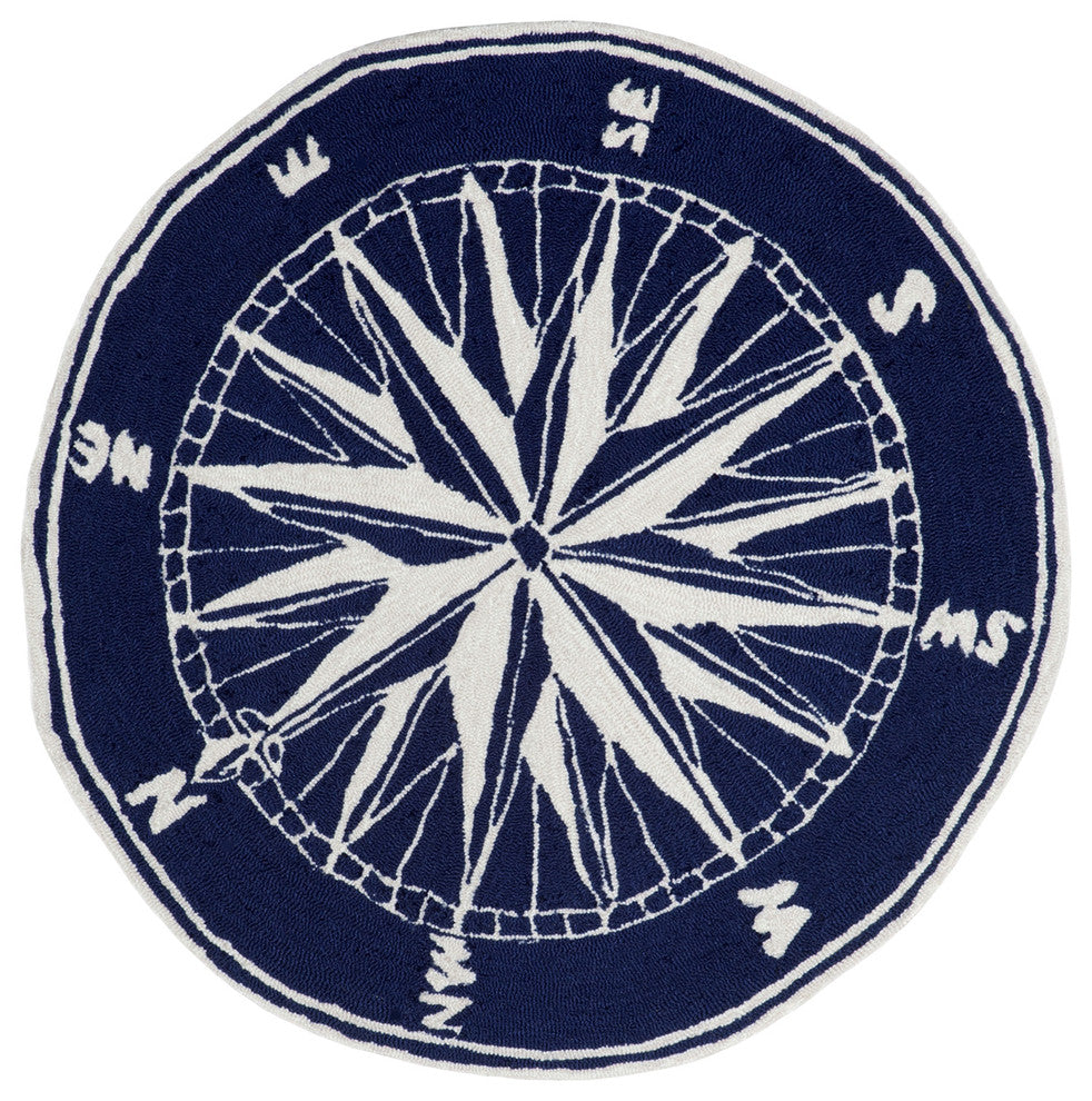 Frontporch Compass Indoor/Outdoor Rug, Navy, 5' Round