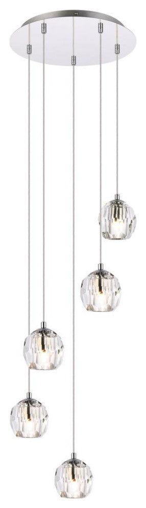 Eren 5-Light Pendant in Chrome with Clear Royal Cut Crystal