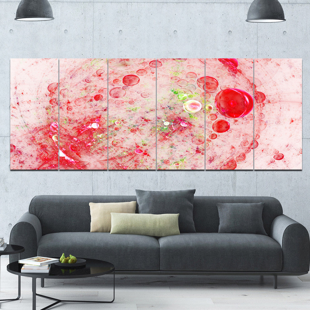 Red Fractal Planet of Bubbles, Abstract Wall Art Canvas, 70"x28", 6 Panels
