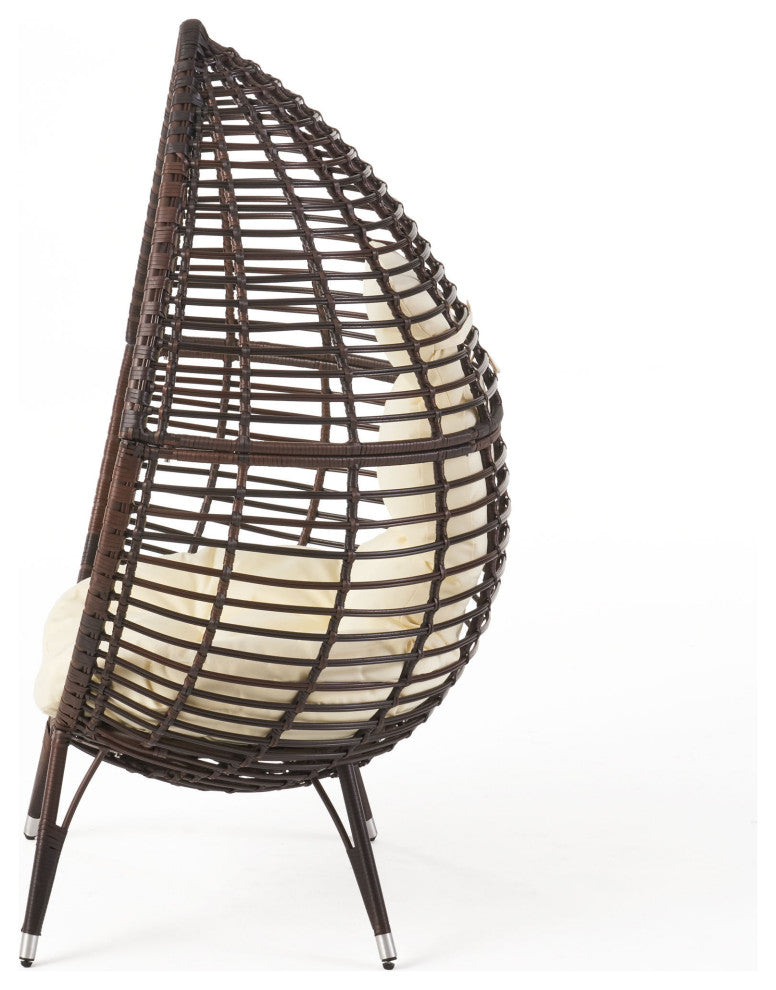 GDF Studio Dermot Teardrop Wicker Lounge Chair with Water Resistant Cushion