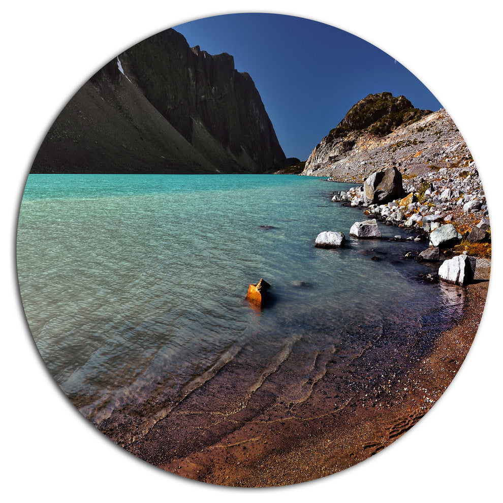 Bright Blue Waters Of Mountain Lake, Landscape Disc Metal Artwork, 36"