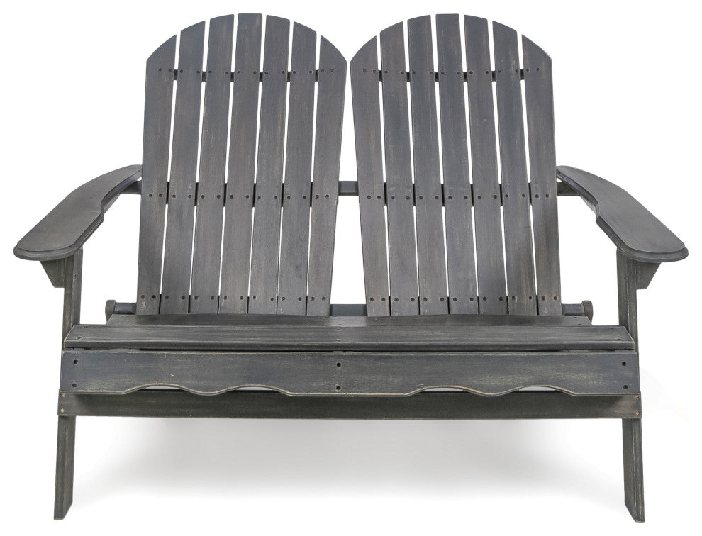 GDF Studio Vivian Outdoor Acacia Wood Adirondack Loveseat, Dark Gray