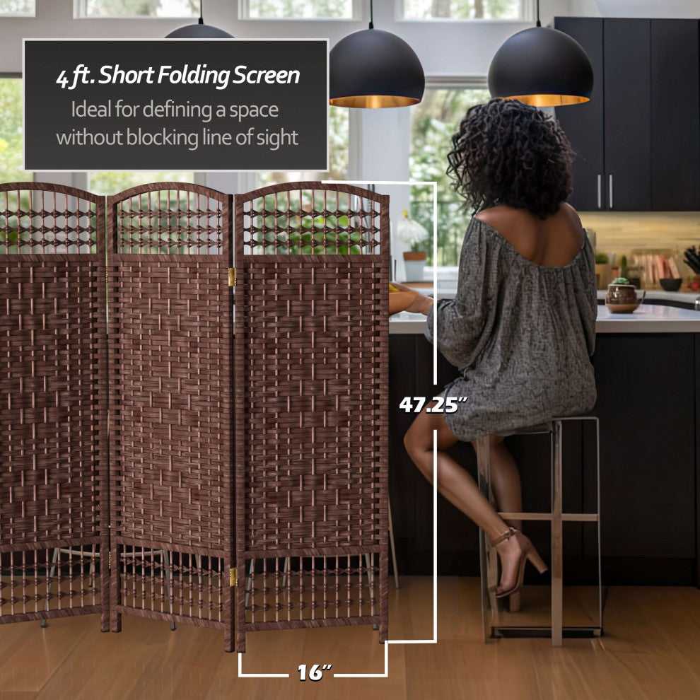 4' Tall Fiber Weave Room Divider, Dark Red, 4 Panels