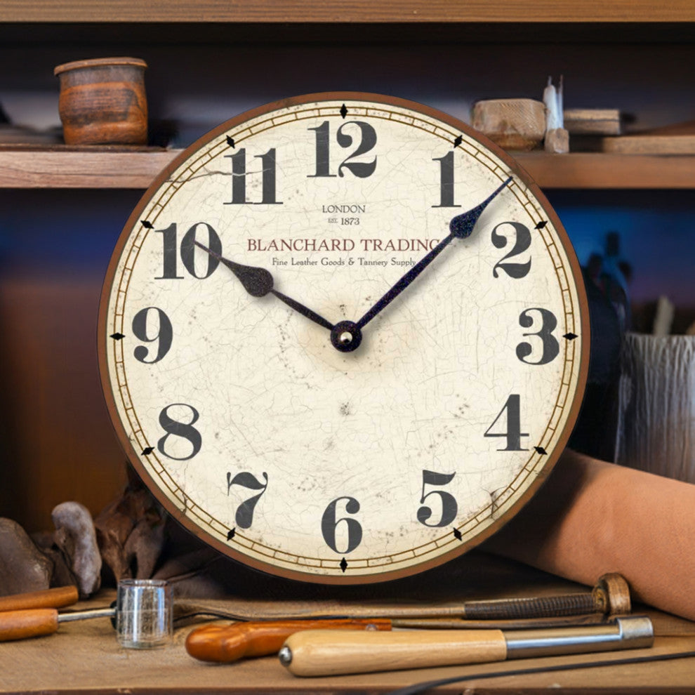 Vintage-Style Mercantile Wall Clock, 12 Inch Diameter