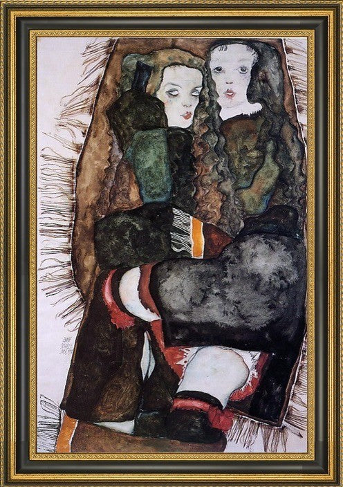 Egon Schiele Two Girls on Fringed Blanket