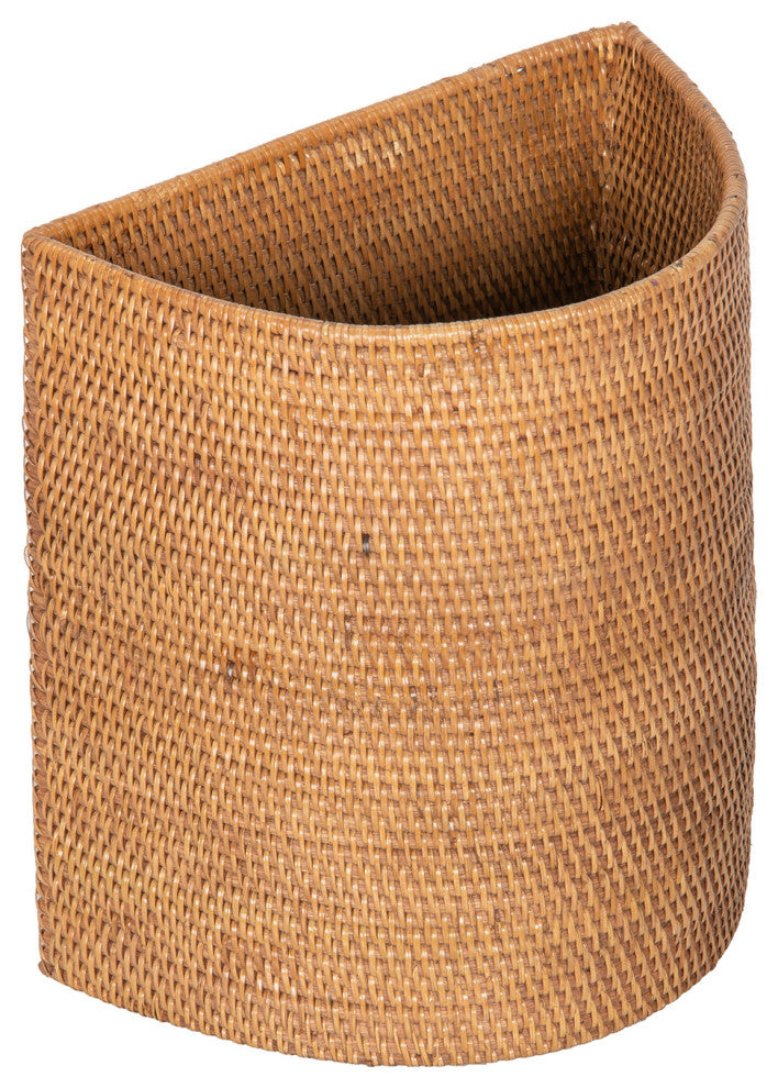 Loma Handwoven Half-Moon Rattan Waste Basket, Honey Brown, Honey-Brown