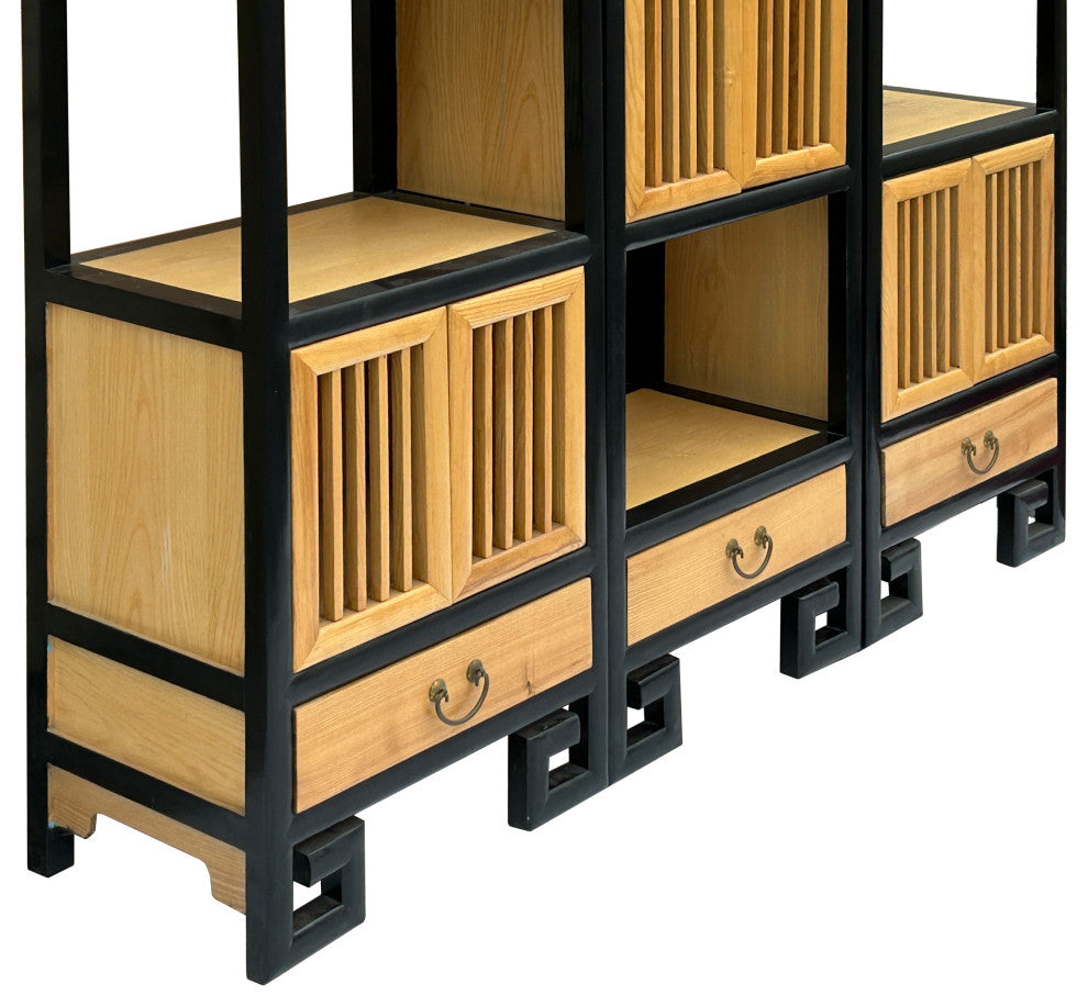 Set of 3 Black Tan Shutter Doors Display Cabinet Bookcase Room Divider Hws4398