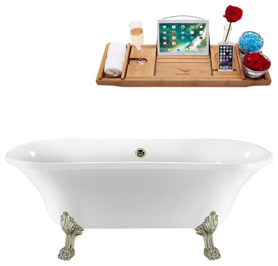 68" Streamline N861BNK-BNK Clawfoot Tub and Tray With External Drain