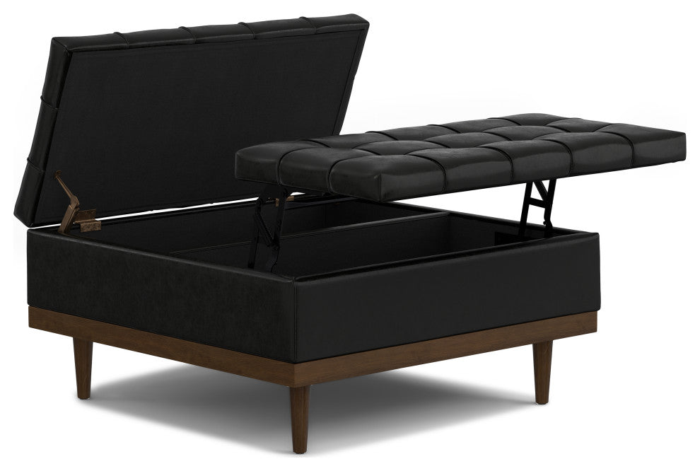 Mariah Lift Top Table Storage Ottoman, Midnight Black PU Black faux leather