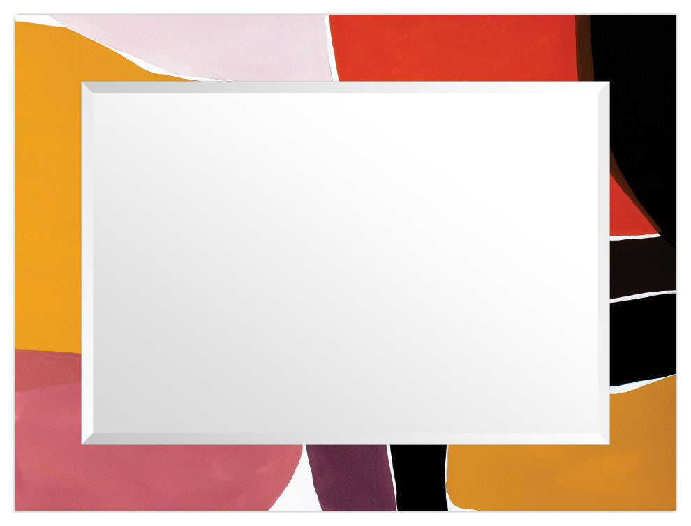 "Finale" Beveled Mirror on Printed Abstarct Tempered Art Glass, 40x30"