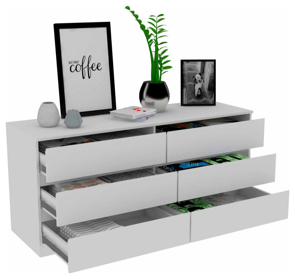 FM FURNITURE Seul Modern Minimal Six Drawer Double Dresser with Superior Top